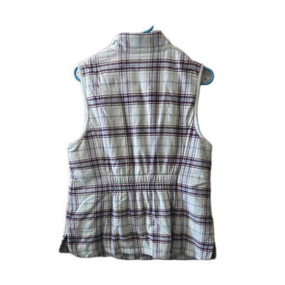 J. Jill Plaid Zip Up Puffer Vest Women's Size S Sleeveless Fleece Lined Winter - Picture 6 of 10